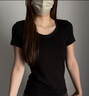 啄木鳥(niǎo)正肩短袖t恤女夏季2025新款圓領(lǐng)褶皺修身顯瘦收腰上衣 黑色  M 曬單實(shí)拍圖