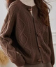 2025春秋新款麻花毛衣外套女寬松簡(jiǎn)約牛角扣針織開(kāi)衫復古通勤上衣 2874咖啡 XL 【建議121斤-135斤】 曬單實(shí)拍圖
