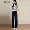 蔓爾依休閑褲女裝夏季2025新款韓版洋氣小個子顯瘦闊腿褲學院風時尚套裝 條紋上衣+褲子 L 曬單實拍圖