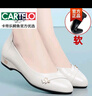 卡帝樂(lè )鱷魚(yú)（CARTELO）媽媽鞋皮鞋真皮軟底單鞋平跟平底中年女鞋2025新款春秋款女士鞋子 米白色頭層牛皮 39 曬單實(shí)拍圖