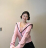 AAISUP韓系撞色海軍領(lǐng)針織毛衣女春秋甜美氣質(zhì)學(xué)院風(fēng)顯瘦開(kāi)衫上衣 粉色 L (110-120);15天內發(fā)貨 曬單實(shí)拍圖