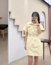 她芙（tafu）品牌女裝連衣裙女2025夏季新款短袖a字收腰氣質(zhì)顯瘦泡泡袖中長裙 杏色 M 曬單實(shí)拍圖