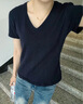 優(yōu)衣庫女裝竹節紗V領(lǐng)T恤/短袖棉白T上衣打底內搭春夏新款483576 69 藏青色 L /160/88A 曬單實(shí)拍圖