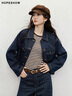 紅袖復古水洗牛仔外套2025秋季新款女裝氣質(zhì)韓系慵懶chic休閑短外套 深牛仔藍072 L 曬單實(shí)拍圖