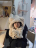 德國圍巾帽子手套一體女連帽冬季帽可愛(ài)保暖圍脖毛絨三件套厚防寒 龍寶兒童款-奶昔白 柔軟舒適 曬單實(shí)拍圖