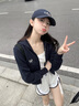 江南先生美式復古學(xué)院風(fēng)連帽短款衛衣辣妹潮牌寬松春季外套女 藏青色 S 曬單實(shí)拍圖
