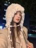 十竹兔毛帽子女冬季保暖韓版流蘇針織護耳帽毛茸茸大頭圍顯臉小漁夫帽 米色【時(shí)尚百搭/拍照出片】 曬單實(shí)拍圖