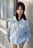 京多夢(mèng)甜妹風(fēng)淺藍色雙面穿碎花外套女2025新款可愛(ài)字母印花休閑夾克 藍色【雙面優(yōu)質(zhì)款】 M （85-105斤） 曬單實(shí)拍圖