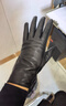 上海故事真皮手套女秋冬季全指觸屏加絨保暖加厚防風(fēng)防寒透氣綿羊皮手套腕口側邊拉鏈 SSS22ST17 黑M 曬單實(shí)拍圖