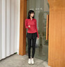 徽格兒（phigeer）紅色長(cháng)袖女t恤衛衣春秋速干半拉鏈打底衫戶(hù)外健身跑步運動(dòng)訓練服 【基礎款】紅色兩件套（黑褲） M 曬單實(shí)拍圖