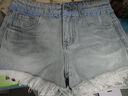 UR2025秋季新款女裝休閑撞色花邊毛須裝飾牛仔短褲UYY850192 淺藍 (偏短) 26 曬單實(shí)拍圖