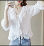 抖芊  披肩外套女夏季配連衣裙雪紡防曬開(kāi)衫薄款女夏季披肩外搭短款上衣中袖罩衫花邊小坎肩外套 白色 繡花小開(kāi)衫(花邊) L 建議105-115 曬單實(shí)拍圖