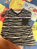 大碼顯瘦復古條紋短袖上衣百搭女V領(lǐng)休閑百搭寬松文藝簡(jiǎn)約夏T恤女 藏藍條 4XL 曬單實(shí)拍圖