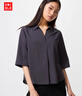 優(yōu)衣庫女裝花式半開(kāi)領(lǐng)襯衫/7分袖襯衣空調衫通勤479073 08 深灰色 M 曬單實(shí)拍圖