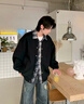 頂峰保羅（Dingfengbaoluo）美式格子拼接假兩件開(kāi)衫衛衣高級感寬松休閑外套XDO12黑色S 曬單實(shí)拍圖