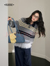 闊色條紋麻花拼接網(wǎng)紗花邊針織衫女裝2025秋冬季新款灰色翻領(lǐng)毛衣 灰色 SL12月1日發(fā) S 曬單實(shí)拍圖