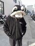 404MOBGANG 秋冬新品加厚棉服開(kāi)衫連帽棉衣男女同款毛領(lǐng)貓耳座山雕外套 復古黑（貓耳版） L 曬單實(shí)拍圖