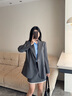 伯德小姐灰色西裝套裝女秋季銀行職業(yè)裝正裝職場(chǎng)大學(xué)生通勤直筒西服外套 曬單實(shí)拍圖
