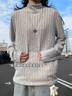 佘曼萊立體條紋長(cháng)袖t恤男女款秋冬季半高領(lǐng)加絨衛衣慵懶寬松內搭打底衫 淺灰色 XL 曬單實(shí)拍圖