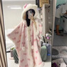 普賓迪凱蒂貓睡衣 HelloKitty連帽珊瑚絨睡袍秋冬季加厚毛絨斗篷女家居 R4129連帽斗篷+加絨褲子 【加厚款】 M 【建議體重80-100斤】 曬單實(shí)拍圖