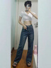 窄版牛仔褲女高腰垂感寬松直筒闊腿褲春秋顯瘦百搭休閑長(cháng)褲J950 藍色 M（110斤以下） 曬單實(shí)拍圖