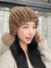 恒源祥水貂毛皮草帽子女士冬季新款加厚保暖護耳貂皮編織百搭狐貍球帽子 淺咖色 S(54-56cm) 曬單實(shí)拍圖