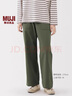 MUJI女式水洗人字紋工裝直筒褲褲子女款長(cháng)褲休閑褲純棉女裝25年冬季 卡其綠 L （165/70A） 曬單實(shí)拍圖