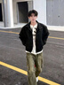 卡圖弛cleanfit扎染解構工裝棉服男冬季美式羊羔絨加厚保暖正肩棉衣外套 黑色 XL 曬單實(shí)拍圖