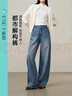 逸陽(yáng)寬松長(cháng)直筒牛仔褲女2025年春夏季新款輕薄顯瘦窄版闊腿褲子 深海藍 29 曬單實(shí)拍圖