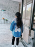 G.duck女童外套秋冬款2025兒童中大童牛仔衣加絨加厚洋氣時(shí)髦冬裝棉衣服 小熊字母牛仔外套【灰色】 140 建議身高130cm左右 曬單實(shí)拍圖