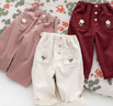 幼歌（YOUGE）【燈芯絨】嬰幼兒春季品口袋小花純色百搭寬松直筒彈力長(cháng)褲 米白 （66-90兩用襠） 90 cm 曬單實(shí)拍圖