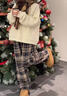 浪莎毛呢格子褲女加絨款冬季高腰寬松直筒垂感復古休閑保暖闊腿褲 曬單實(shí)拍圖