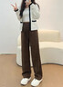 塔馳密司（touchmiss）秋冬季女士新款含醋酸羊毛抽繩加絨休閑褲女2025冬季顯高顯瘦直筒 摩咖色 L 曬單實(shí)拍圖