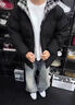 SWAMP AREA格紋拼接立領(lǐng)棉服男秋冬季保暖寬松復古棉服外套SWM255黑色XL 曬單實(shí)拍圖