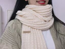 南啵丸百搭韓版針織毛線(xiàn)純色長(cháng)款時(shí)尚圍巾女新款冬季可愛(ài)保暖圍脖學(xué)生 米色 尺寸：均碼20*130cm 曬單實(shí)拍圖