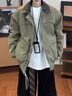 魯雅爾美式飛行夾克棉服男裝冬季潮流夾棉加厚棉衣cleanfit廓形棉襖外套 軍綠色 XL 曬單實(shí)拍圖