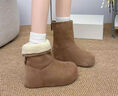 LINBUXAN內增高復古圓頭丑萌短靴女加絨低幫雪地靴保暖女士棉鞋厚底毛毛靴 卡其色 37 曬單實(shí)拍圖