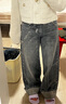 UR2025冬季新款女裝復古水洗腰鏈翻折牛仔長(cháng)褲UWG850195 深灰 25 曬單實(shí)拍圖