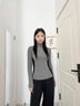 NOME螺紋半高領(lǐng)打底可外穿女2025新款腰側撞色顯瘦正肩長(cháng)袖 深灰色2XL 曬單實(shí)拍圖