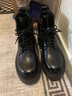 哈森（Harson）頭層牛皮冬季男士馬丁靴真皮百搭加絨保暖黑色皮靴厚底休閑雪地靴 黑色 加絨 系帶 41 (255mm) 皮鞋尺碼 曬單實(shí)拍圖