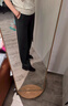紅蜻蜓【高貨醋酸羊毛】加厚休閑褲女長(cháng)褲子高腰人字紋直筒窄版闊腿褲 深灰色 加絨 長(cháng)褲 L （110-120斤） 曬單實(shí)拍圖