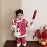 可歆寶貝女童碎花棉襖加絨年服套裝秋冬裝兒童新中式加厚棉服棉褲兩件套潮 紅色套裝配包 90碼建議1-2歲（身高80左右） 曬單實(shí)拍圖
