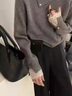 韓璐嬌（hanlujiao）休閑褲女裝套裝2025秋冬季新款灰色翻領(lǐng)毛衣韓系慵懶風(fēng)褲子兩件套 灰色毛衣+黑色褲子 M 曬單實(shí)拍圖