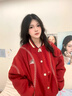 BJHG不計后果棒球服加厚夾克外套棉服男冬美式運動(dòng)棉衣寬松毛呢棉襖女 旗幟紅 S 曬單實(shí)拍圖