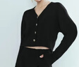UR2025冬季新款女裝簡(jiǎn)約休閑V領(lǐng)金屬扣針織開(kāi)衫UWG950188 正黑 L 曬單實(shí)拍圖