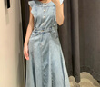 UR2025夏季新款女裝復古牛仔荷葉邊牛仔連衣裙UWG850114 藍色 M 曬單實(shí)拍圖