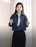UR2026春季新款女裝高智精英褶皺短款牛仔襯衫UWM850211 靛藍 (偏寬松) S 曬單實(shí)拍圖