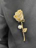 BJYL奢華玫瑰花胸針高檔女氣質(zhì)胸花創(chuàng  )意大號別針西服大衣配飾實(shí)用禮物 玫瑰花-別針（金色款） 曬單實(shí)拍圖
