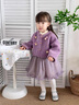 班喜迪女童連衣裙秋裝新款洋氣兒童公主裙套裝秋冬薄絨寶寶外套周歲禮服 紫色 90 cm 曬單實(shí)拍圖