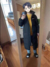 白鴨絨中戲羽絨服女中長款過膝冬季新款韓版修身寬松加厚大衣外套 黑色（男女同款） S （80-100斤左右穿） 曬單實拍圖